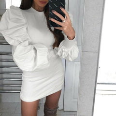Knit Bodycon Sweater Dress Long Puff Sleeve Autumn Winter Ladies Casual Long Jumper Pencil Dresses Mssaz Desses