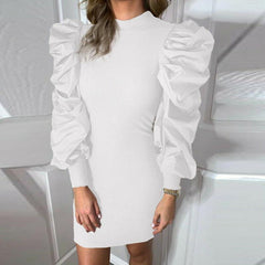 Knit Bodycon Sweater Dress Long Puff Sleeve Autumn Winter Ladies Casual Long Jumper Pencil Dresses Mssaz Desses