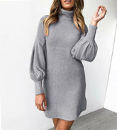 Loose Oversize Turtleneck Lantern Sleeve Knit Sweater Dress Winter Warm Mini Jumper Pullover Dresses Mssaz Desses