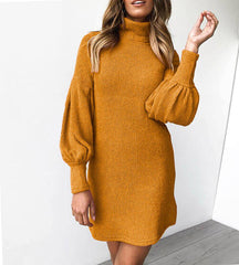 Loose Oversize Turtleneck Lantern Sleeve Knit Sweater Dress Winter Warm Mini Jumper Pullover Dresses Mssaz Desses