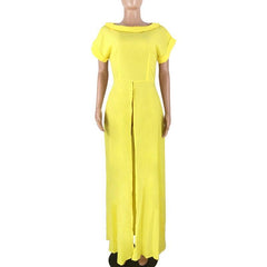 XXL Plus size high split long dress Solid color short sleeve casual loose dress Elegant streetwear robe femme Mssaz Desses