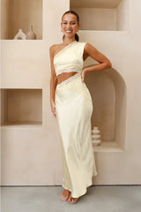 Emily One Shoulder Maxi Dress Yellow Mssaz Desses