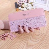 Zipper Stitching Contrast Color Long Tassel Shiny Wallet Mssza