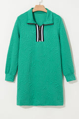 Sea Green Jacquard Textured Quarter Zipper Shift Mini Dress Mssaz Desses