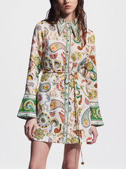 Exquisite And Fashionable Printed Trumpet Sleeve Mini Dress Mssaz Desses