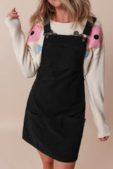 Black Solid Front Pockets Sleeveless Corduroy Overall Dress Mssaz Desses