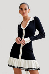Alexia Contrast Ruffle Bow Mini Knit Dress Mssaz Desses