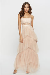 Arlene Corset Leayered Mesh Slip Maxi Dress Mssaz Desses