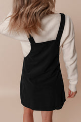 Black Solid Front Pockets Sleeveless Corduroy Overall Dress Mssaz Desses