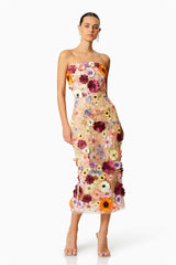 Belle Embroidered Floral Strapless Midi Dress Mssaz Desses