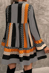 Black Striped Polka Dot Print Ruffled Hem V Neck Mini Dress Mssaz Desses