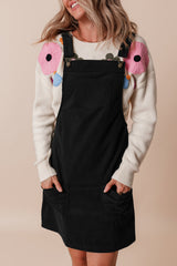 Black Solid Front Pockets Sleeveless Corduroy Overall Dress Mssaz Desses