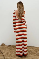Calista Weaved Zigzag Backless Maxi Knit Dress Mssaz Desses