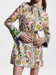 Exquisite And Fashionable Printed Trumpet Sleeve Mini Dress Mssaz Desses