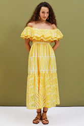 Dolly Embroidered Lace Off-shoulder A-line Flare Midi Dress Mssaz Desses