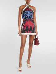 Unique Print Halter Neck Mini Dress Mssaz Desses