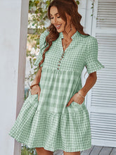 Plaid Short Sleeve Loose Ruffle Stitching Beach Dress Mssaz Desses