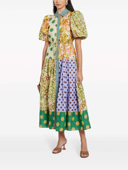 Exquisite Retro Floral Print Puff Sleeve Midi Dress Mssaz Desses