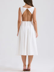 Stylish And Elegant Solid Color Round Neck Backless Sleeveless Midi Dress Mssaz Desses
