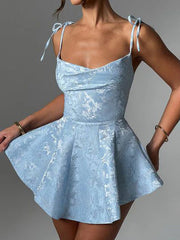 Jacquard Texture Suspender Slimming A-Hem Mini Dress Mssaz Desses