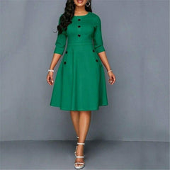 Retro Tunic 3/4 Long Sleeved Solid Bodycon Dresses Mssaz Desses
