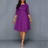 Retro Tunic 3/4 Long Sleeved Solid Bodycon Dresses Mssaz Desses