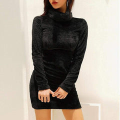 Winter Warm Long Sleeve Sweater Fleece Warm Basic Short Mini Dress Ladies Casual High Collar Slim Fit Dress Mssaz Desses