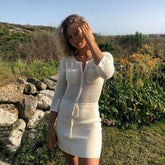 Long Sleeve Bodycon Dress Autumn Winter Knitwear Hollow Stretch Jumper Warm Casual Party Mini Dress Mssaz Desses
