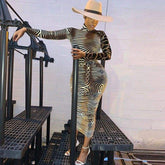 Long Sleeve Bodycon Dress Ladies High Neck Party Slim Fitness Leopard Printed Dresses Mssaz Desses