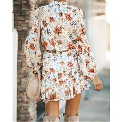 Frill Ruffle Boho Dress Floral Print Mini Dresses V-Neck Long Sleeve Beach dress 2019 Clothing Female Vestidos Mssaz Desses