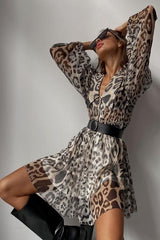 Gail Printed V-neck Belted Chiffon Mini Dress Mssaz Desses