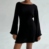 Knitted Casual Solid Color Backless Long Sleeve Party Streetwear Mini Dress Mssaz Desses