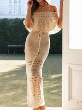 Tube Top Off Shoulder Knit Pattern Hollow Tie Up Boho Dress Mssaz Desses