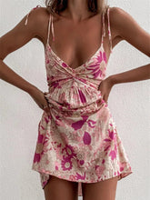 Floral Boho Pink Flower Print Bohemian Beach Style Ruffled Backless Mini Dress Mssaz Desses
