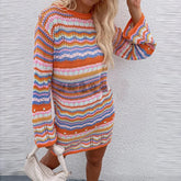 Knitted Sleeve Midi Pullover Autumn Winter Print Panelled Hollow Out Streetwear Top Mssaz Desses