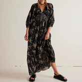 Chiffon Tiered Swing Deep V Neck Puff Sleeve Boho Dress Mssaz Desses