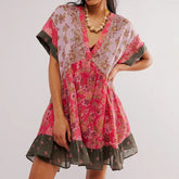 V-Neck Puff Sleeve Mini Causal Beach Boho Dress Mssaz Desses