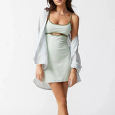 Y2K Halter Neck Backless Lace Up Bodycon Sling Beach Cut Out Dress Mssaz Desses