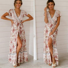 Holiday Long Dress Boho Dresses Lady Boho Floral V-neck Long Maxi Dress Beachwear Sundress Mssaz Desses