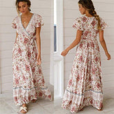 Holiday Long Dress Boho Dresses Lady Boho Floral V-neck Long Maxi Dress Beachwear Sundress Mssaz Desses