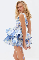 Andrea Floral Printed One-shoulder Mini Chiffon Dress Mssaz Desses
