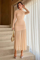 Jessie Long Sleeve Pleated Mesh Maxi Dress Mssaz Desses