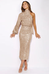 Judith Sequins Halterneck Asymmetry Midi Dress Mssaz Desses