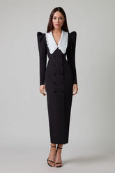 Kathy Peter Pan Collar V-neck Midi Dress Mssaz Desses