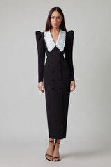 Kathy Peter Pan Collar V-neck Midi Dress Mssaz Desses
