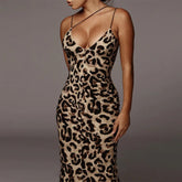 Leopard Print Sleeveless V-neck Spring Streetwear Christmas Party Outfits Midi Dress Mssaz Desses