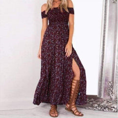 New Boho Off shoulder High Waist Short Sleeve Maxi Dress Ladeis Floral Beach Casual Long Sundress Mssaz Desses