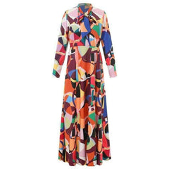 New Geometric High Neck Long Maxi Dress Ladies Autumn Long Sleeve Evening Party Dress Sundress Plus Size Mssaz Desses