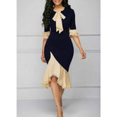 Lace Tie Up Empire Waist Cloth Splicing Girdling Party Dress Mssaz Desses