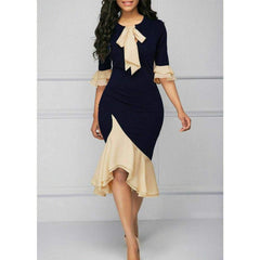 Lace Tie Up Empire Waist Cloth Splicing Girdling Party Dress Mssaz Desses
